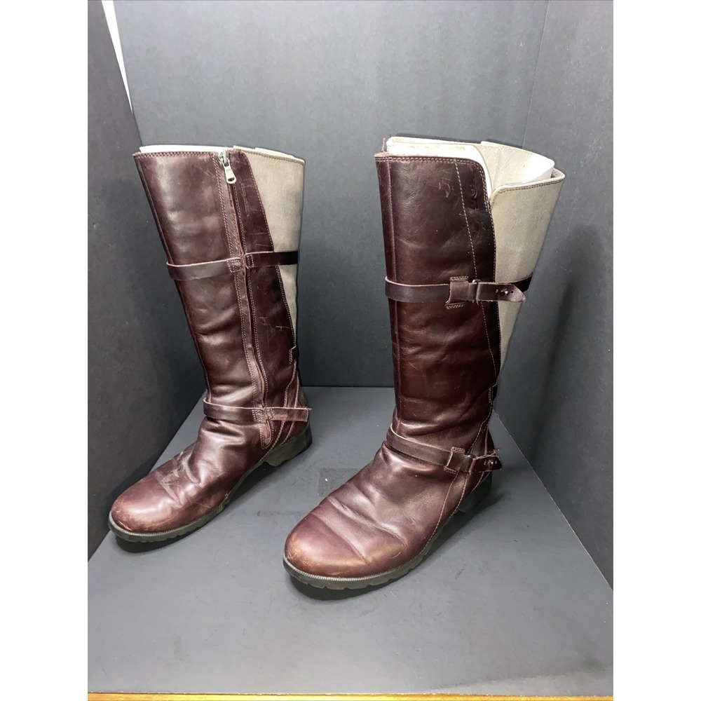 Teva De La Vina Waterproof Leather Riding Boots Women's Sz 9 Brown Maroon Zip